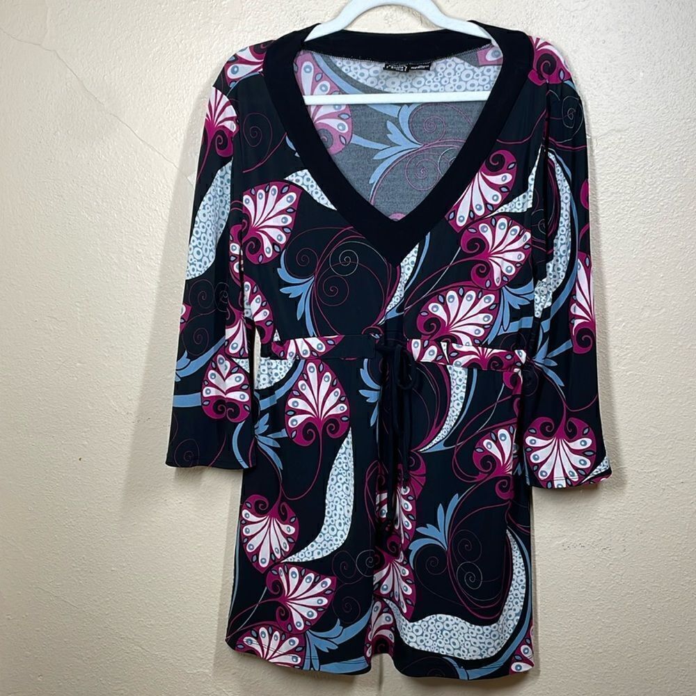 Suzie in the City Paisley Print V Neck empire waist Tunic 3/4 sleeves size XL